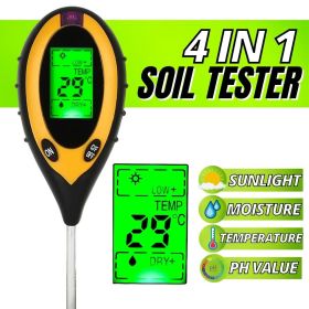 4 in 1 LCD Digital PH Tester Soil Water Moisture Light Temperature Test Meter -Plastic-Black