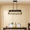 5-Light Farmhouse Chandeliers for Dining Room, Metal Rustic Pendant Island Light Fixture, Modern Rectangular Island Lights for Kitchen, Living Room(No