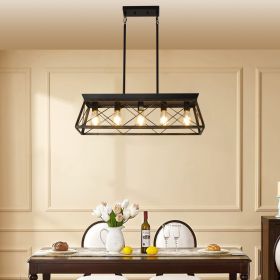 5-Light Farmhouse Chandeliers for Dining Room, Metal Rustic Pendant Island Light Fixture, Modern Rectangular Island Lights for Kitchen, Living Room(No