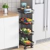 4 Tier Fruit Vegetable Basket for Kitchen, Fruit Vegetable Storage Cart, Vegetable Basket Bins, Wire Storage Basket Organizer Utility Cart with Wheels
