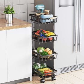 4 Tier Fruit Vegetable Basket for Kitchen, Fruit Vegetable Storage Cart, Vegetable Basket Bins, Wire Storage Basket Organizer Utility Cart with Wheels