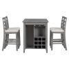 TREXM 5-Piece Multi-Functional Rubber Wood Counter Height Dining Set with Padded Chairs and Integrated 9 Bar Wine Compartment, Wineglass Holders for D