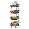 4 Tier Fruit Vegetable Basket for Kitchen, Fruit Vegetable Storage Cart, Vegetable Basket Bins, Wire Storage Basket Organizer Utility Cart with Wheels