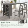 TREXM 5-Piece Multi-Functional Rubber Wood Counter Height Dining Set with Padded Chairs and Integrated 9 Bar Wine Compartment, Wineglass Holders for D