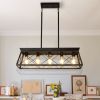 5-Light Farmhouse Chandeliers for Dining Room, Metal Rustic Pendant Island Light Fixture, Modern Rectangular Island Lights for Kitchen, Living Room(No