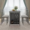 TREXM 5-Piece Multi-Functional Rubber Wood Counter Height Dining Set with Padded Chairs and Integrated 9 Bar Wine Compartment, Wineglass Holders for D