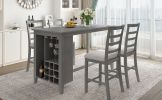 TREXM 5-Piece Multi-Functional Rubber Wood Counter Height Dining Set with Padded Chairs and Integrated 9 Bar Wine Compartment, Wineglass Holders for D