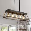 5-Light Farmhouse Chandeliers for Dining Room, Metal Rustic Pendant Island Light Fixture, Modern Rectangular Island Lights for Kitchen, Living Room(No