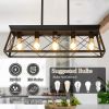 5-Light Farmhouse Chandeliers for Dining Room, Metal Rustic Pendant Island Light Fixture, Modern Rectangular Island Lights for Kitchen, Living Room(No